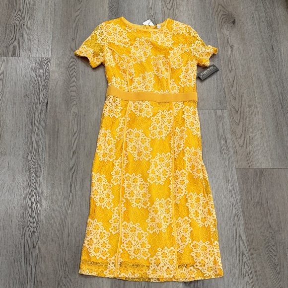 eva mendes for New York & Company Dresses & Skirts - Eva Mendez dress Yellow Lace Dress with Floral Pattern